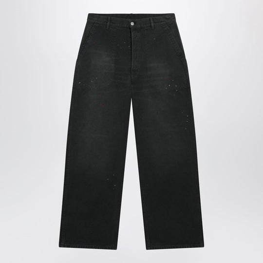 Double-Dyed Work Trousers In Black Cotton With Spots