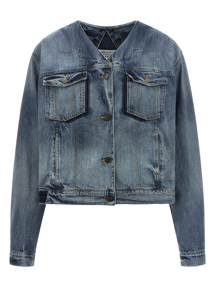 Maison Margiela Folded Collar Puffer Jackets - Blue | 98f2d7dc5c2c4d53f5fe32eab44698e0c4202b85