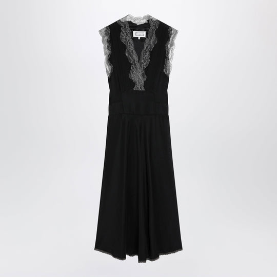 Black Silk Midi Dress With Lace