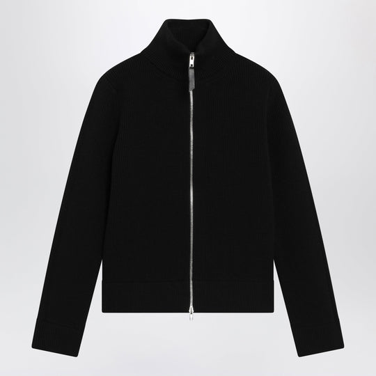 Black Wool-Blend Zip Cardigan