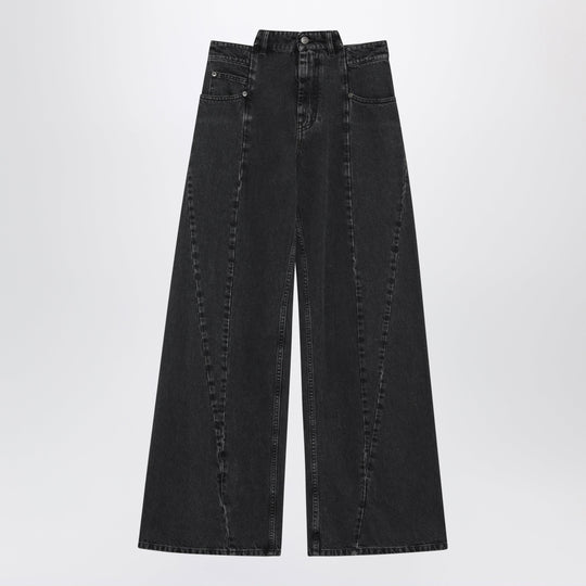 Wide-Leg Jeans In Faded Black Cotton Denim