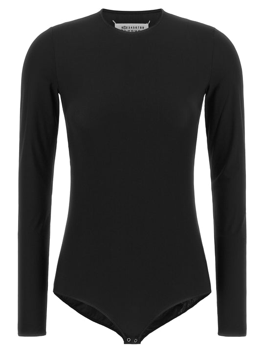 Long Sleeves Crew Neck Bodysuit Tops Black