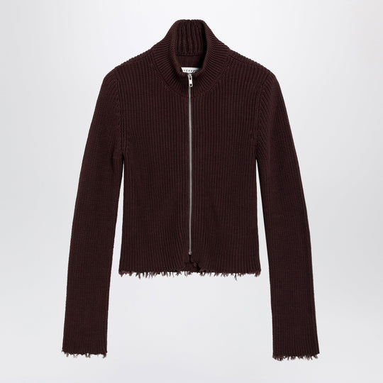 Chocolate Rib-Knit Zip Cardigan