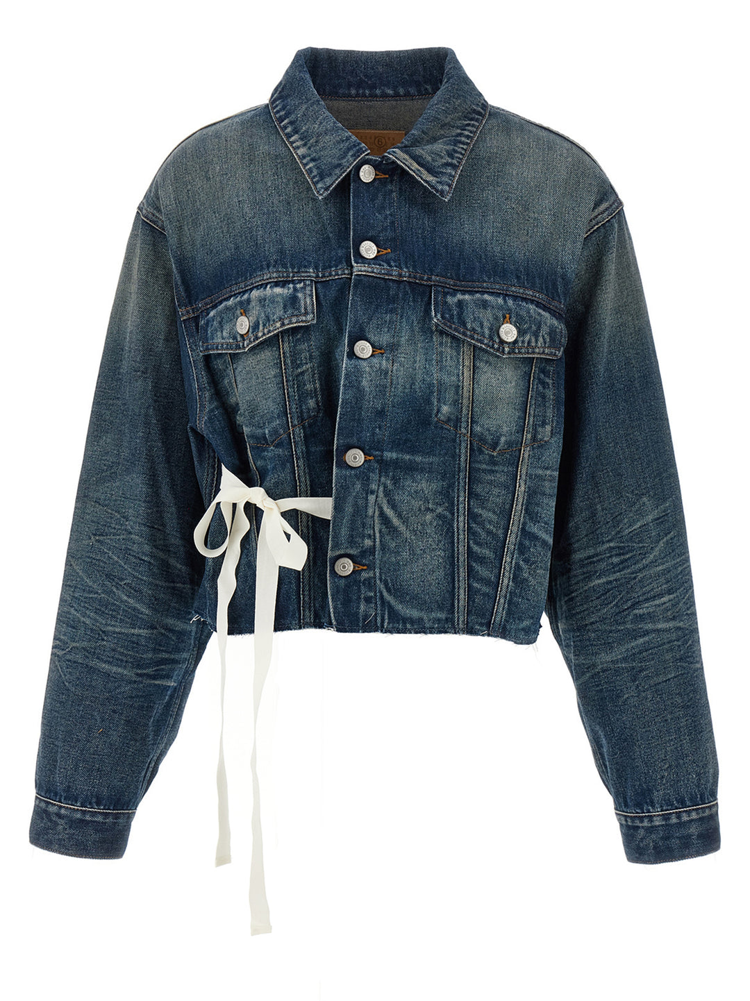 Mm6 Maison Margiela Tape Denim Jacket Puffer Jackets - Blue | 27c52079c9f9815b1092b89ebca5f2ebcabf3042