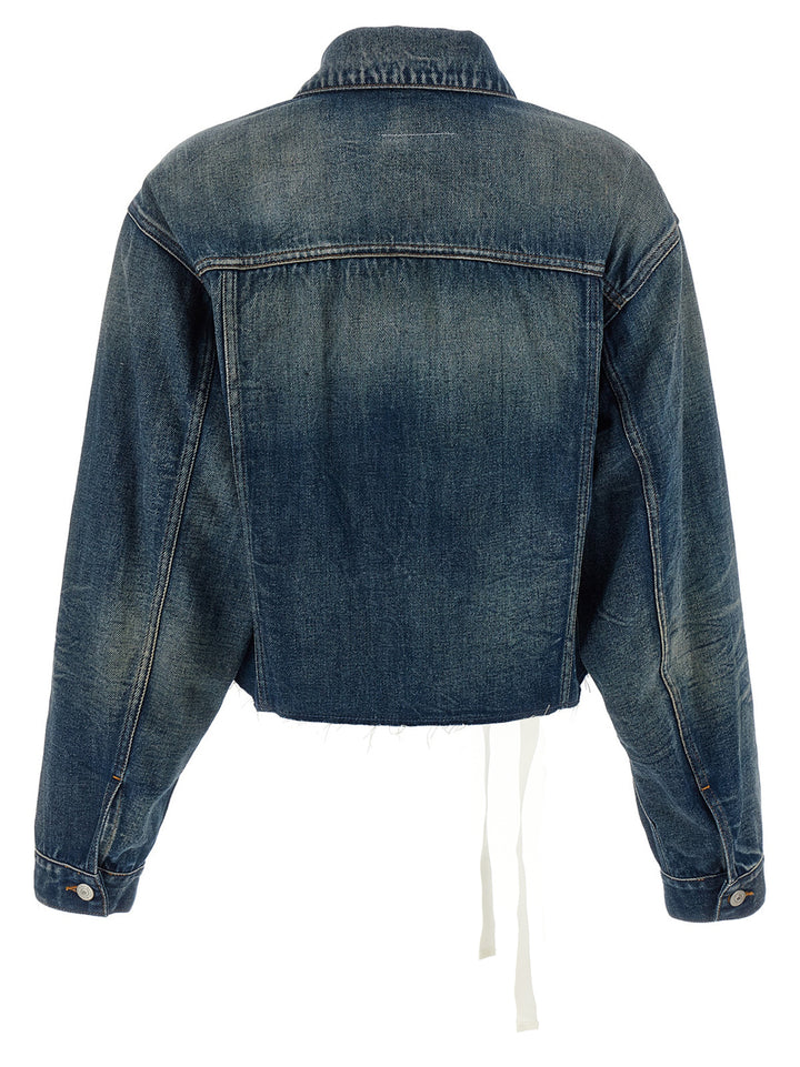 Mm6 Maison Margiela Tape Denim Jacket Puffer Jackets - Blue | 603b6ebdd81467d56ad91dd8a3b1d2d43bb2d1bf