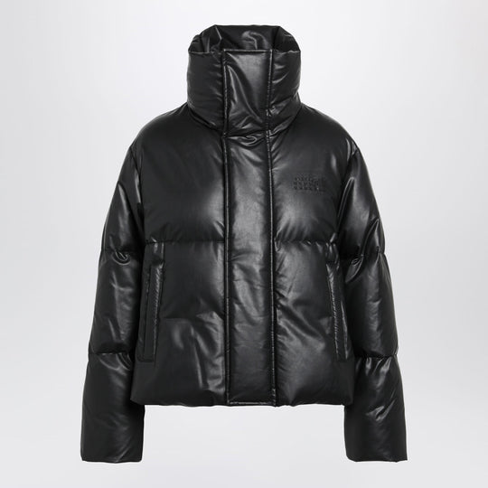 Short Padded Faux Leather Jacket In Black