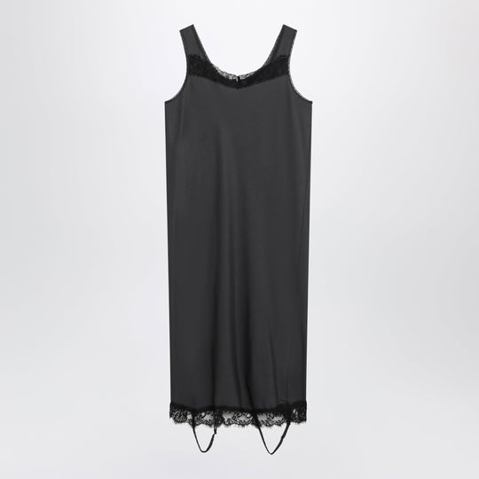 Grey Midi Slip Dress With Lace Trims