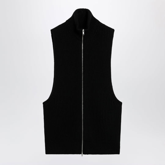 Black Wool Zip Vest