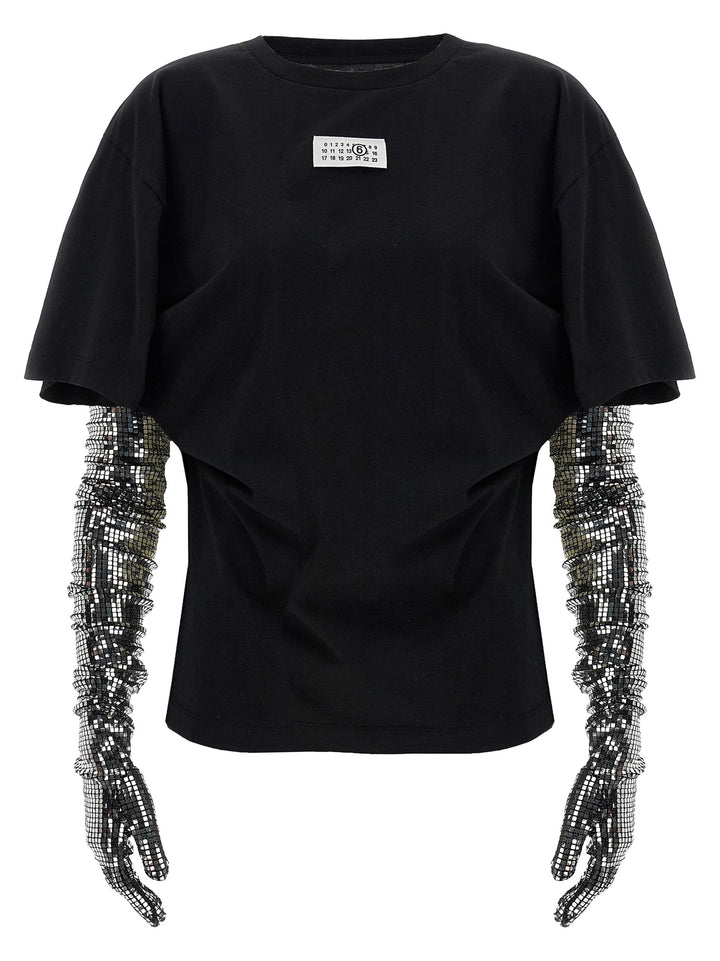 Mm6 Maison Margiela Sequin Gloves T-shirt - Black | 2d620e561b97848545685291d0ada7ba7ea86344