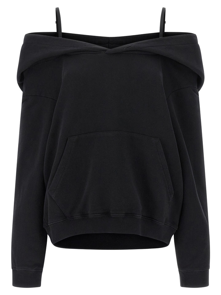 Mm6 Maison Margiela Off-Shoulder Hoodie Sweatshirt - Black | 1a908158657d2c69bddf68320670e5aa33544dc7