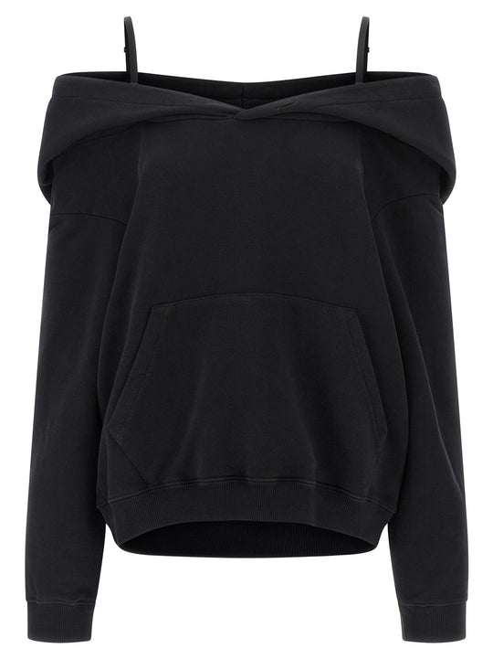 Off-Shoulder Hoodie Sweatshirt Black