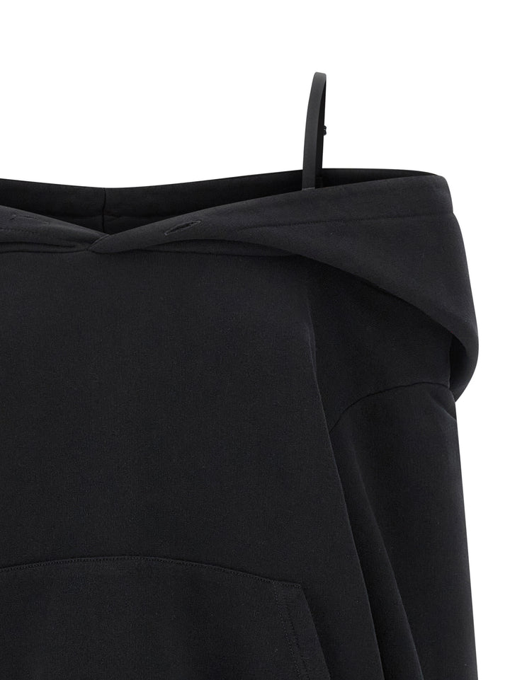 Mm6 Maison Margiela Off-Shoulder Hoodie Sweatshirt - Black | 047da51eefcc2cbc14e182c6bc5d0a7343307ec1