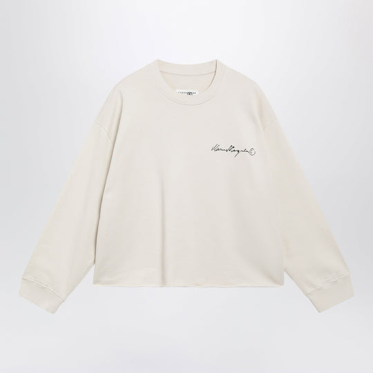 Écru Fleece Sweatshirt With Logo Print