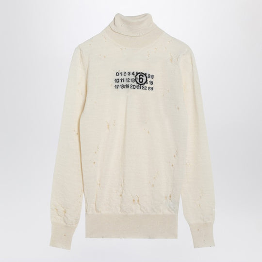 Distressed Turtleneck Sweater With Numeric Signature