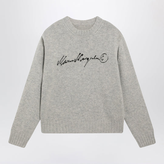 Sweater With Calligraphic Print In Grey Melange