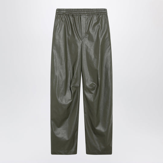 Khaki Green Wide-Leg Trousers In Faux Leather