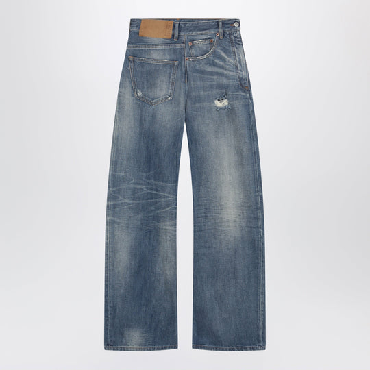 Distressed Wide-Leg Denim Jeans In Medium Blue