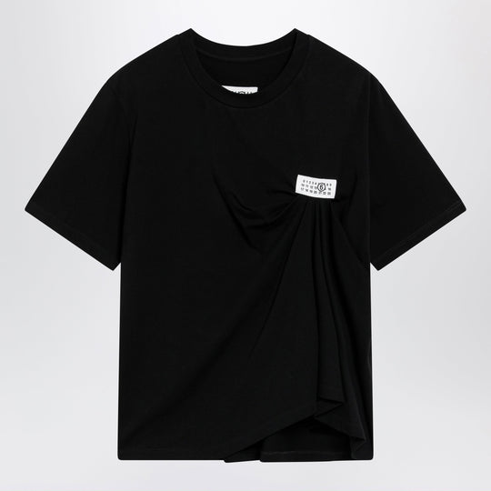 Black Draped T-Shirt With Logo Patch
