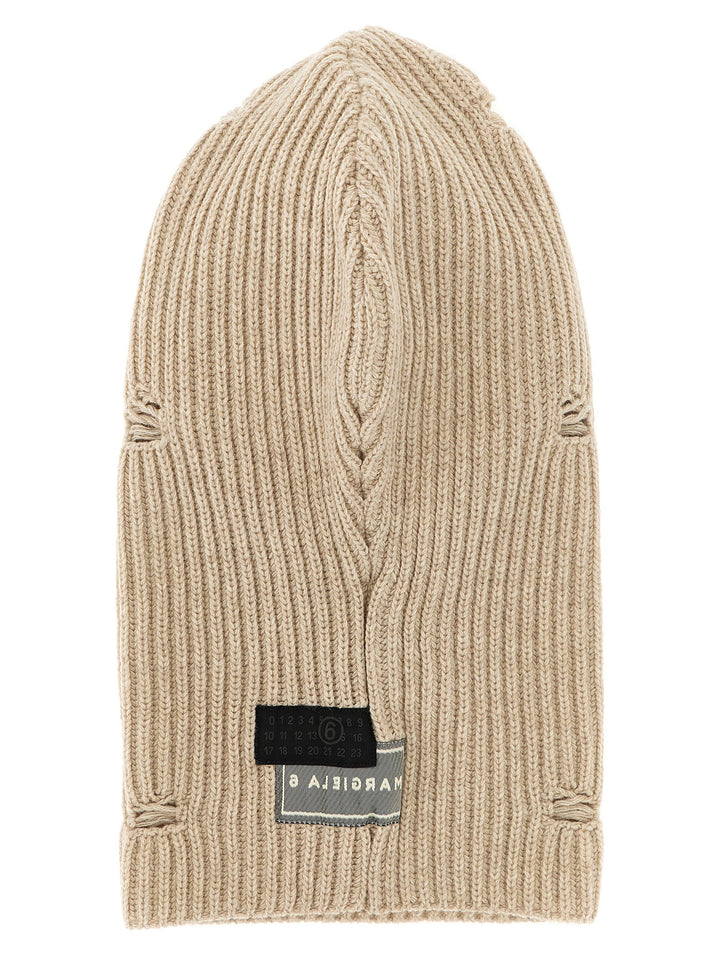 Mm6 Maison Margiela Distressed Wool Balaclava Hats - Beige | 8e44e3342ce77bc6e6fcf98d2b0eab391b9f8a06