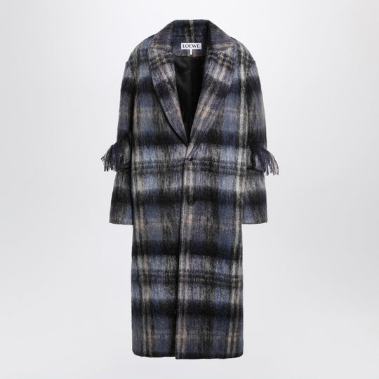 Blue Checked Coat In Mohair And Wool Blend