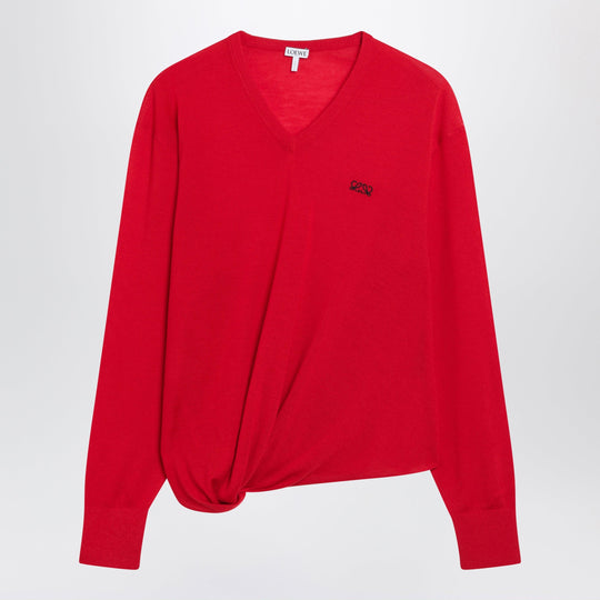 Red Merino Wool Draped Top