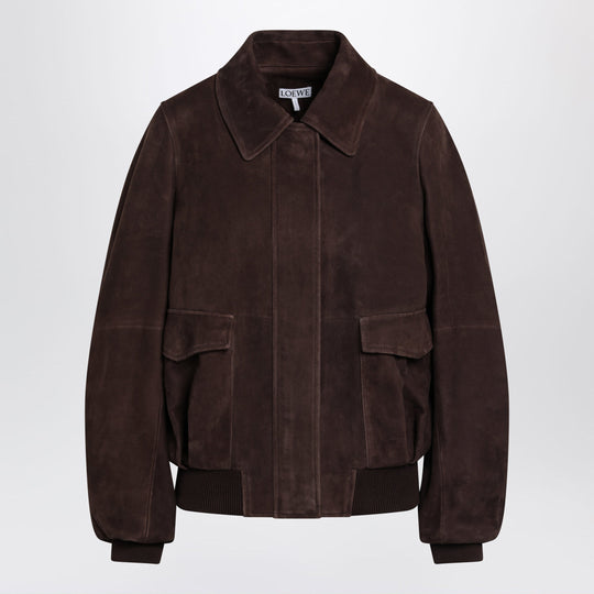 Dark Brown Suede Bomber Jacket