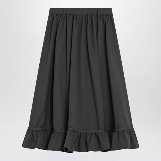 Grey Midi Skirt With Ruffled Flounce Hem