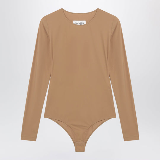 Flesh-Tone Long-Sleeve Lycra Jersey Bodysuit
