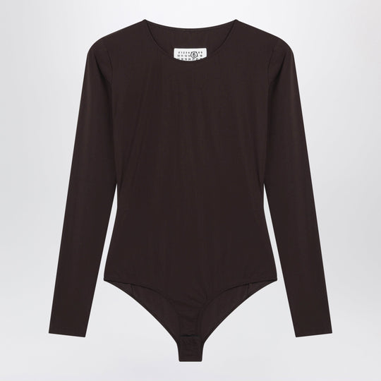 Brown Long-Sleeve Lycra Jersey Bodysuit