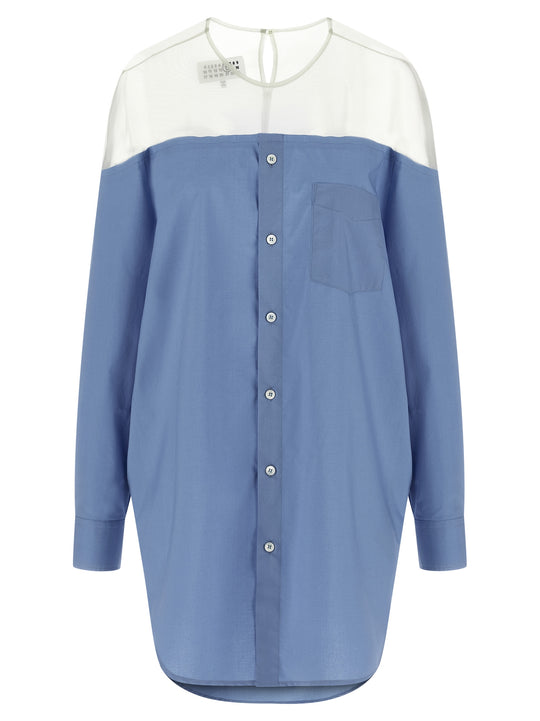 Tulle Insert Shirt Shirt And Blouse Light Blue