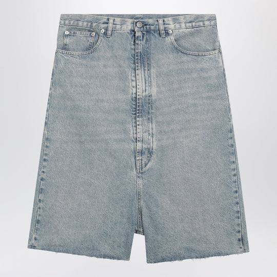Low-Crotch Denim Bermuda Shorts In Ice Blue
