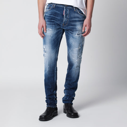 Slim Washed Blue Jeans With Rips
