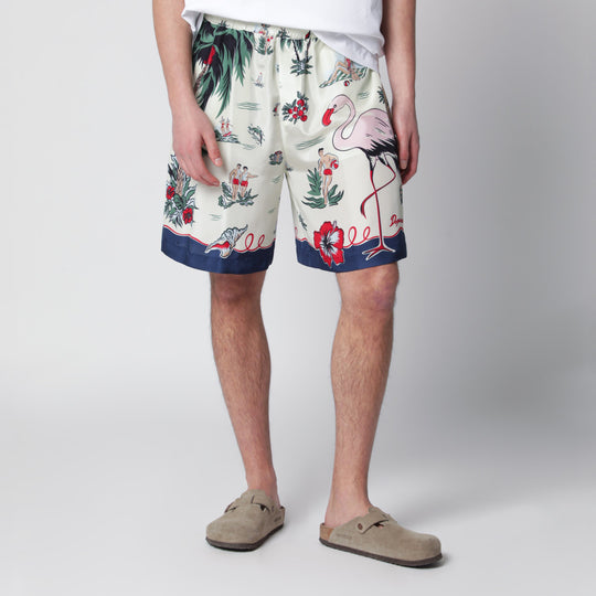 Bermuda Shorts With Tropical Print In Silk