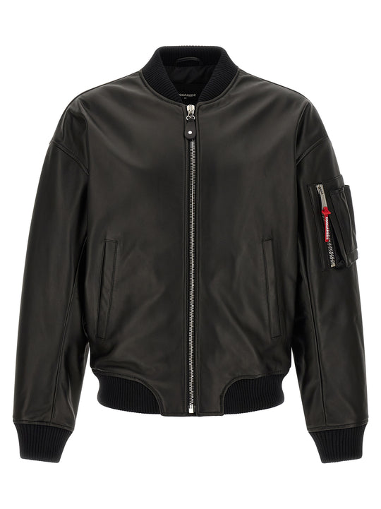 Leather Bomber Jacket Puffer Jackets Black