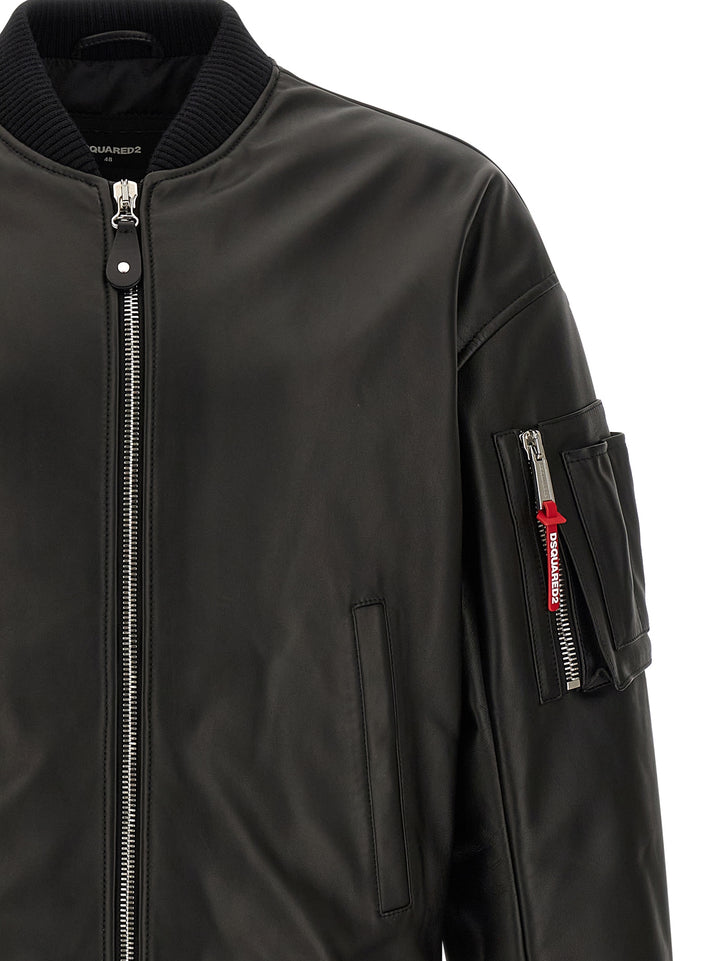Dsquared2 Leather Bomber Jacket Puffer Jackets - Black | d1b2e40124a631f6d0506bb7c295625779388b1a