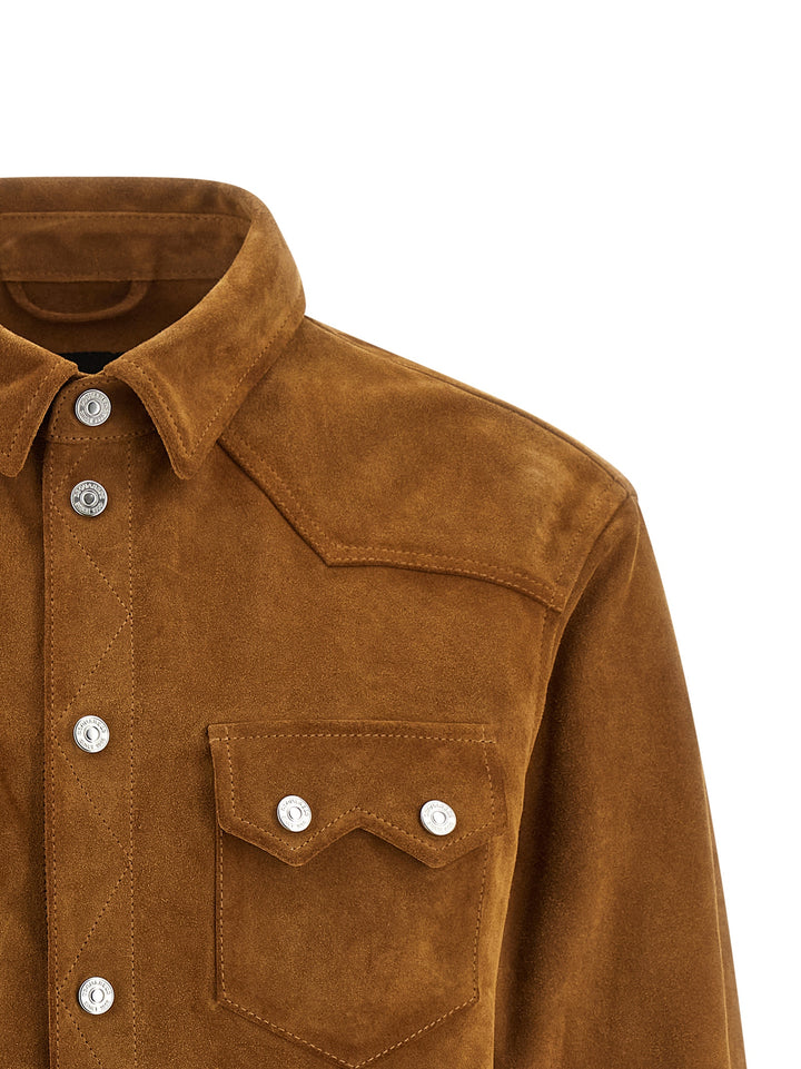 Dsquared2 Suede Boxy Shirt Puffer Jackets - Beige | 472eca2231069ac165e01825e1410568a8f491cd