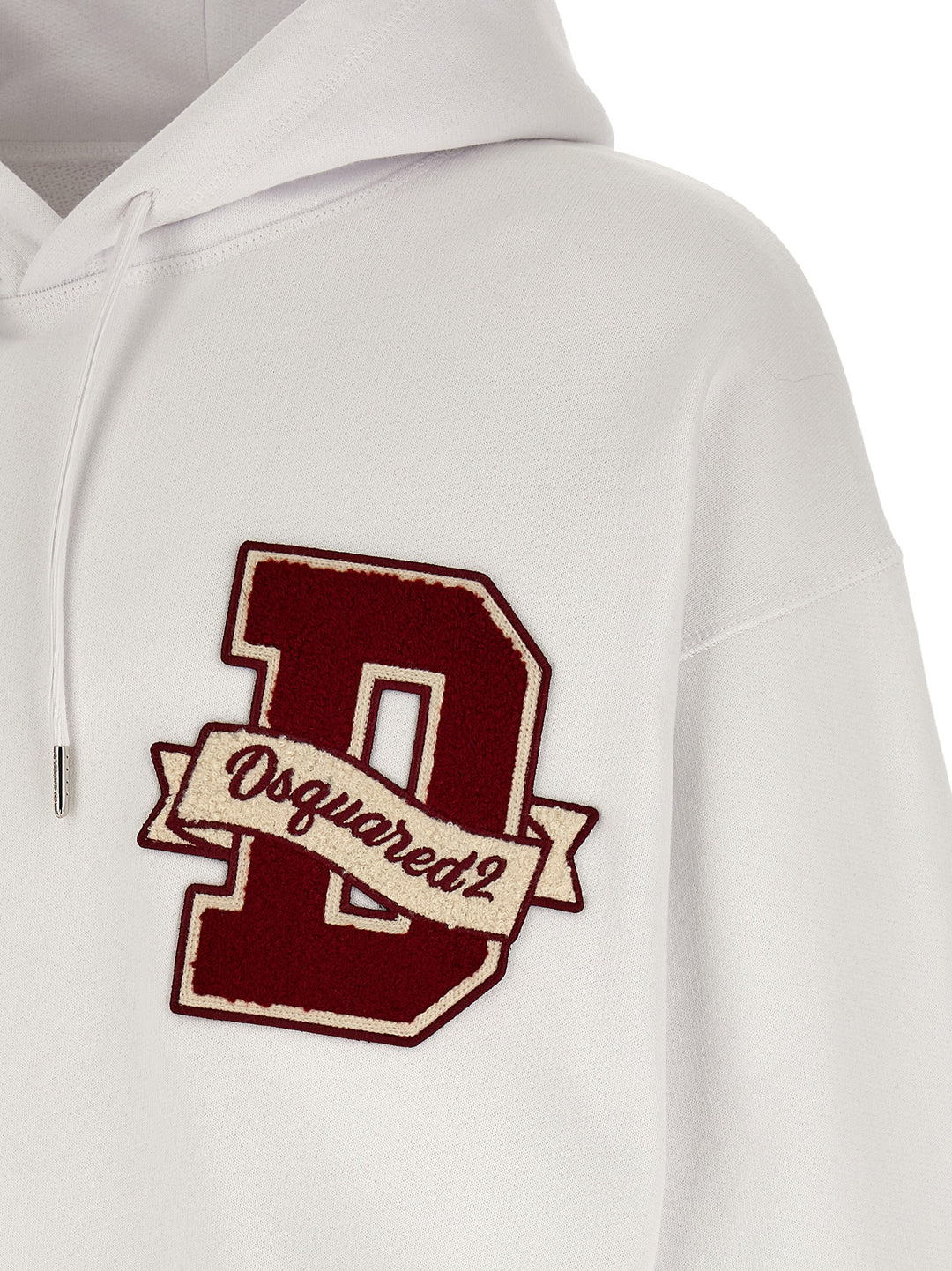 Dsquared2 Logo Patch Hoodie Sweatshirt - White | 695f47f4db76f78d58d815aea46e551a99741431