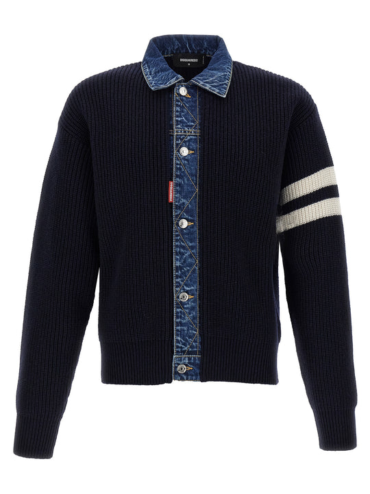 Denim Mix Sweaters And Cardigans Blue