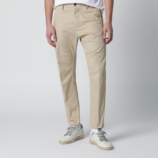 Beige Cotton-Blend Trousers