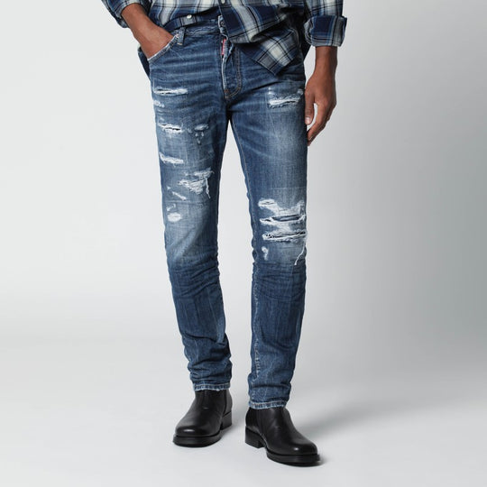 Slim Blue Washed Jeans With Rips