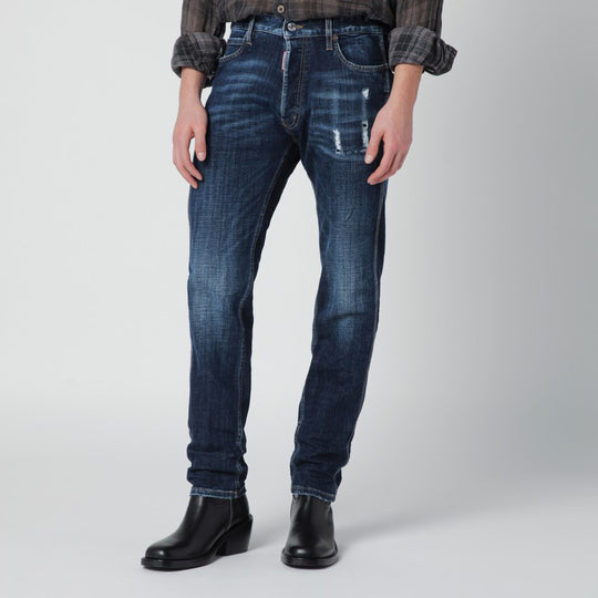 Slim-Fit Jeans In Blue Washed Denim With Distressed Details