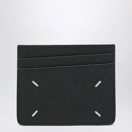 Four Stitches Card Holder In Black Calf Leather