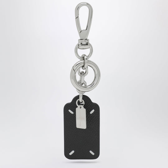 Double-Label Keychain In Black Grained Calf Leather
