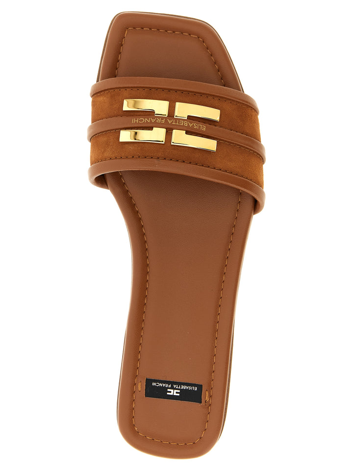 Elisabetta Franchi Logo Slides Sandals - Brown | 1efb9faa34c2a0ff2093f3302ad1fd368c440b8d
