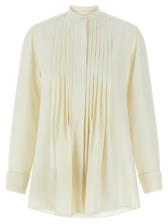 Pleated Plastron Shirt Shirt And Blouse White