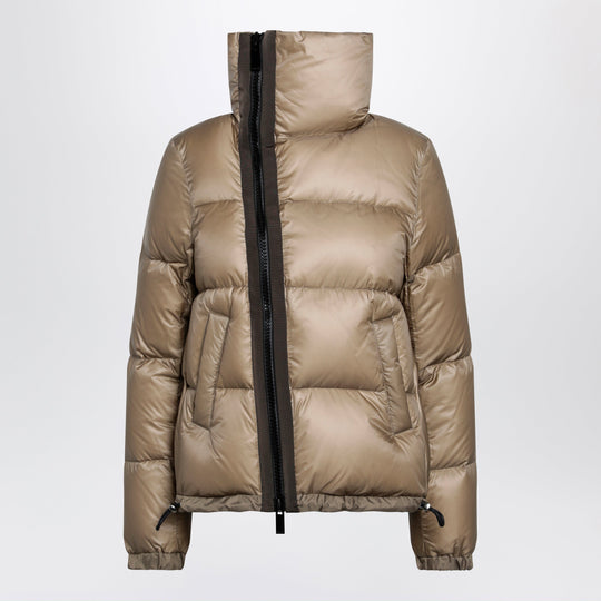Beige Down Jacket With Asymmetrical Zip