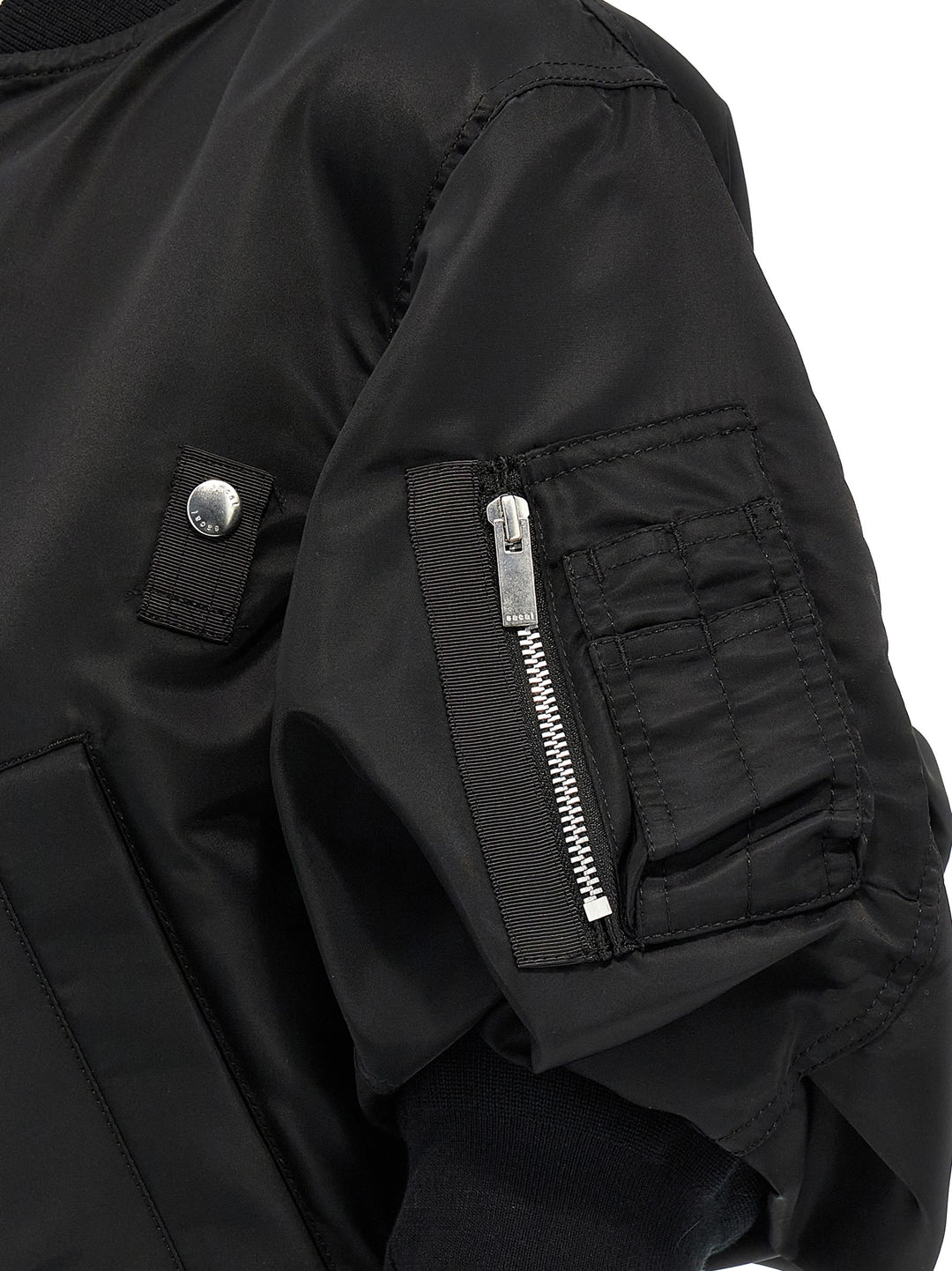 Sacai 3/4 Sleeve Bomber Jacket Puffer Jackets - Black | 735f62fea3cb32b38dd10a00e11479c1da26d6ed