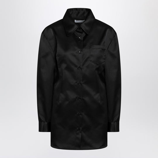 Black Satin Shirt Dress