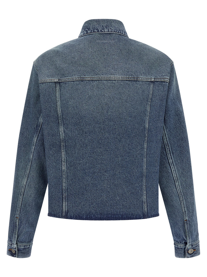 Mm6 Maison Margiela Raw Cut Denim Jacket Puffer Jackets - Blue | 3f35ce33455e3c44680f420441498c094fc39b3f