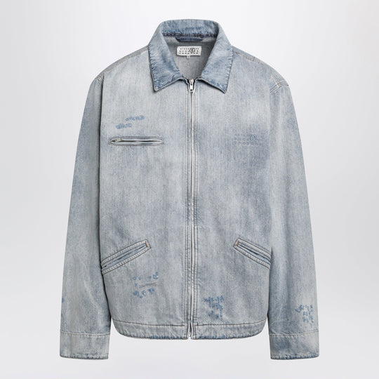 Washed Blue Zip-Up Denim Jacket